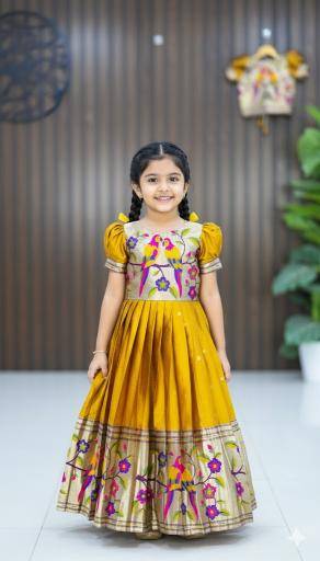 kids paithani gown silk Surat wholesale market for baby clothes
